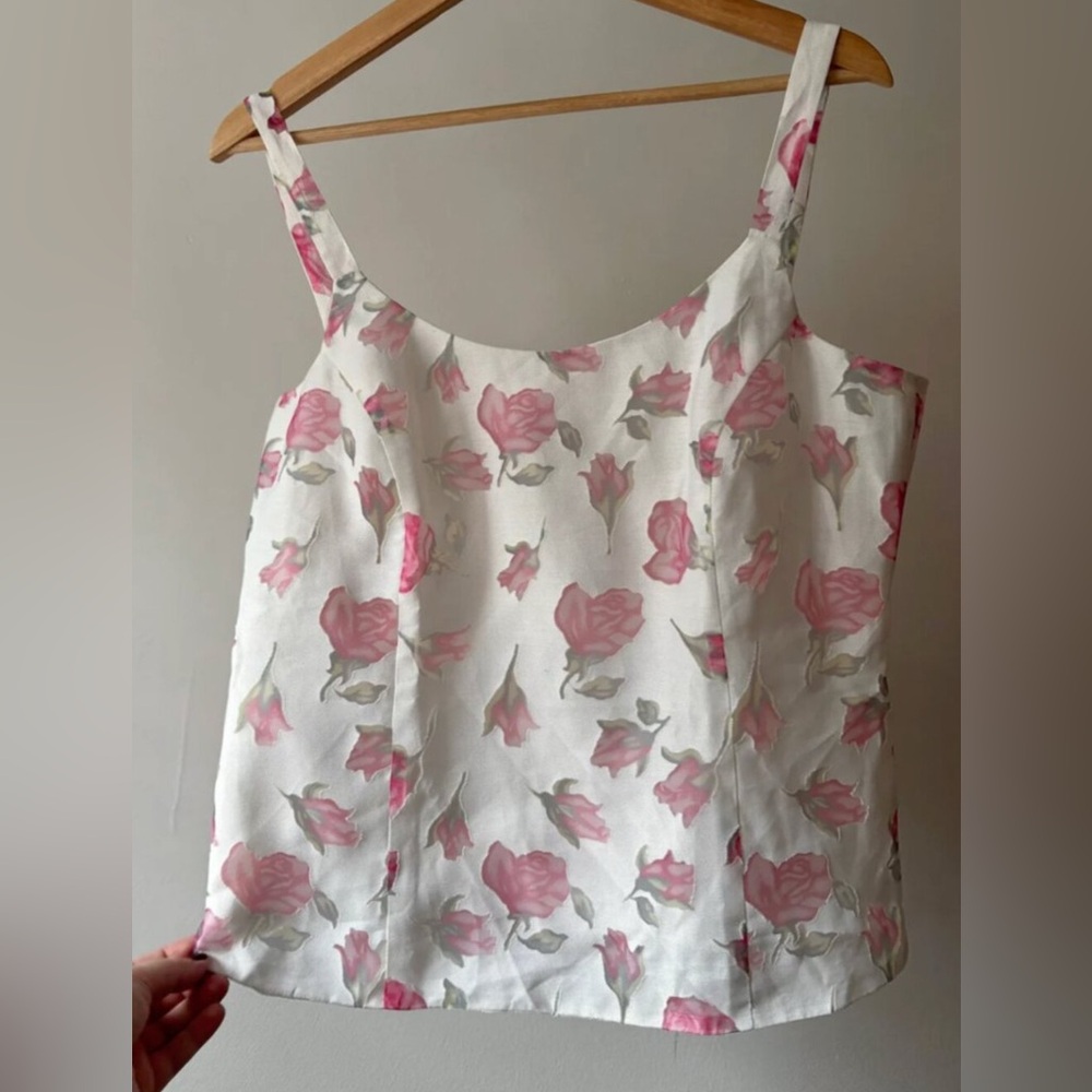 1990s Chic Pink & White Linen Floral Camisole (vintage)